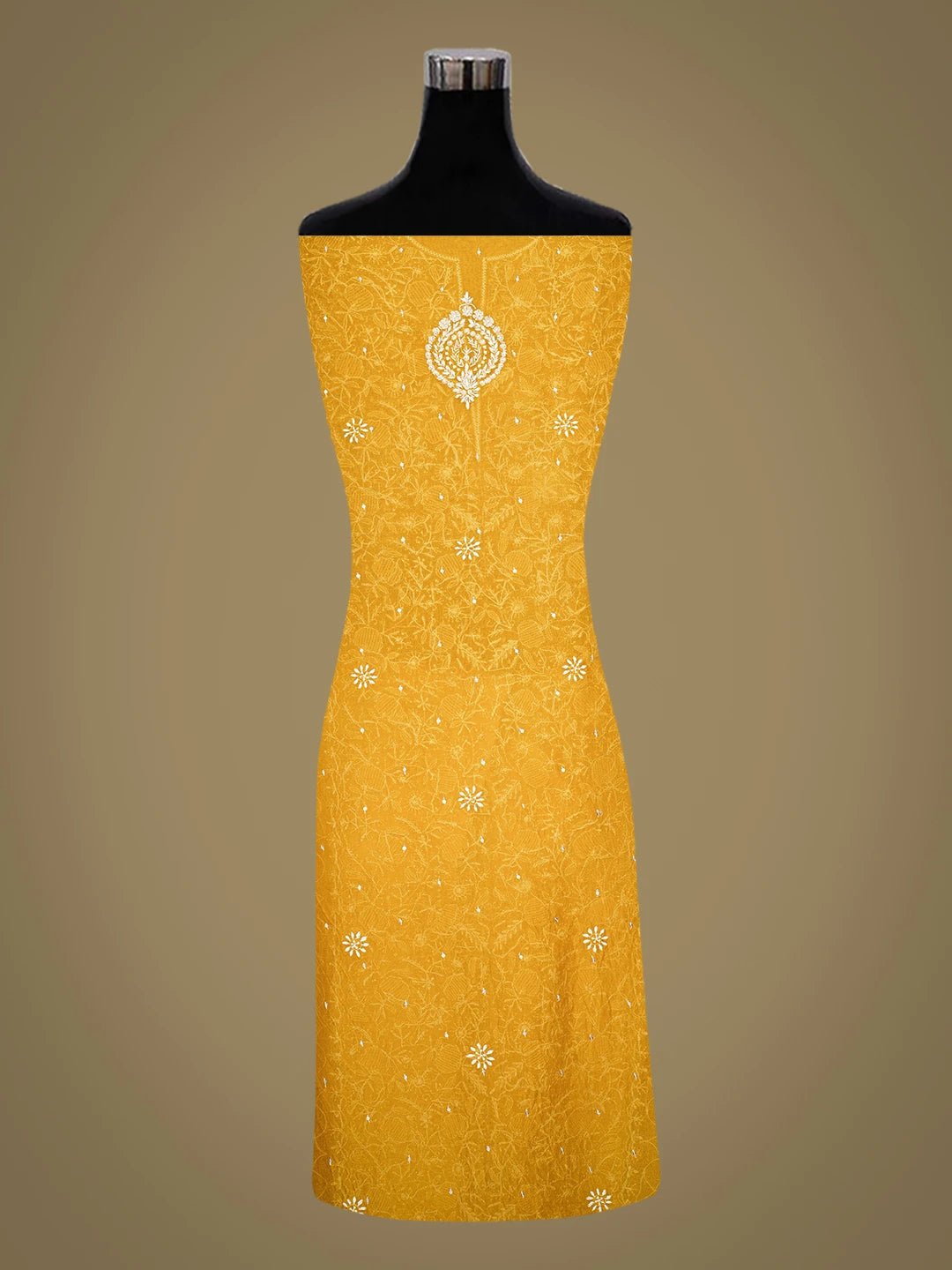 Ada Hand Embroidered Mustard Organza Lucknowi Chikankari Unstitched Kurta Dupatta Set With Sequinned Work 01A751643