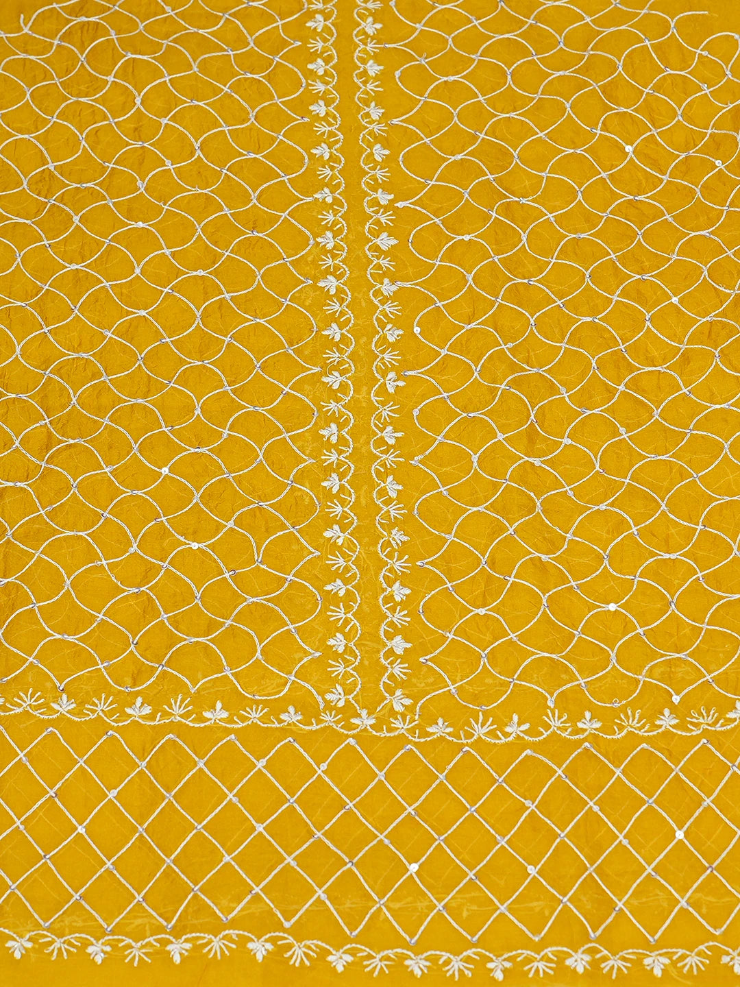 Ada Hand Embroidered Mustard Organza Lucknowi Chikankari Unstitched Kurta Dupatta Set With Sequinned Work 01A751643