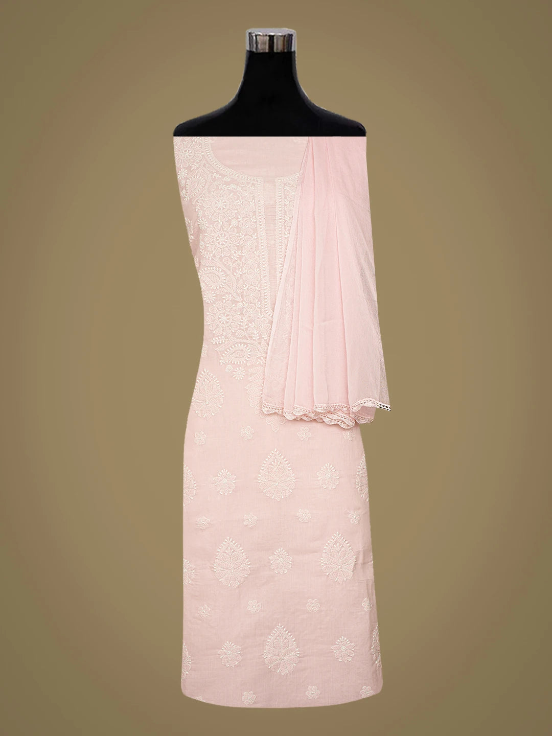 Ada Hand Embroidered Pink Cotton Lucknowi Chikankari Unstitched Suit Piece 01A787415