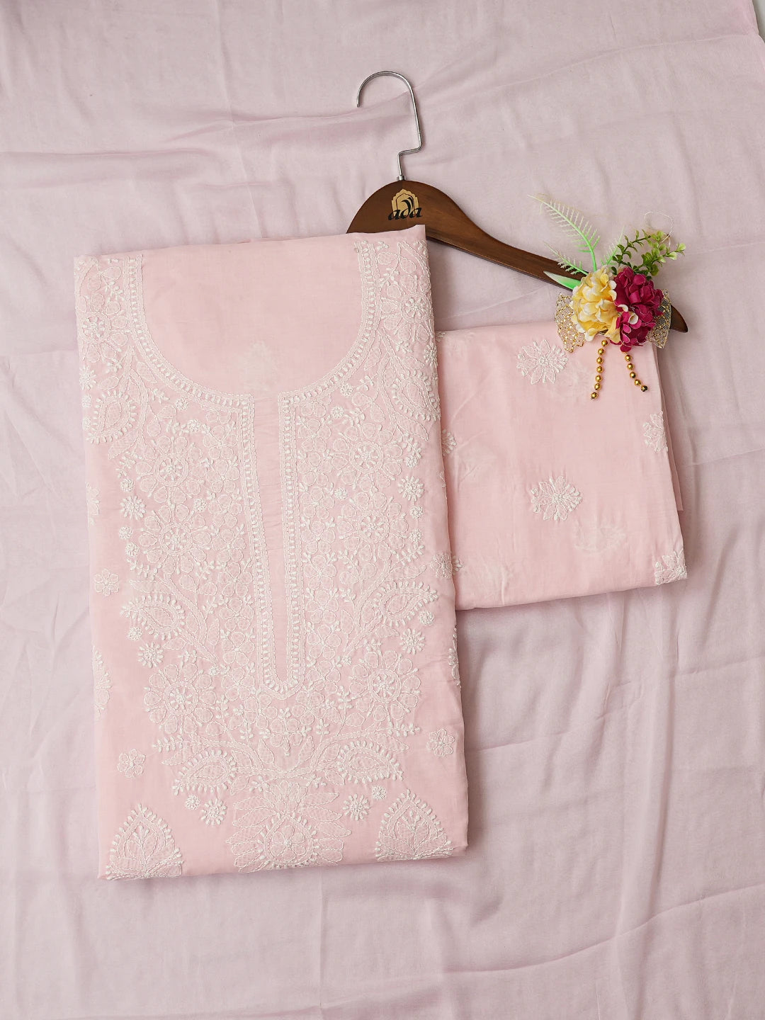 Ada Hand Embroidered Pink Cotton Lucknowi Chikankari Unstitched Suit Piece 01A787415