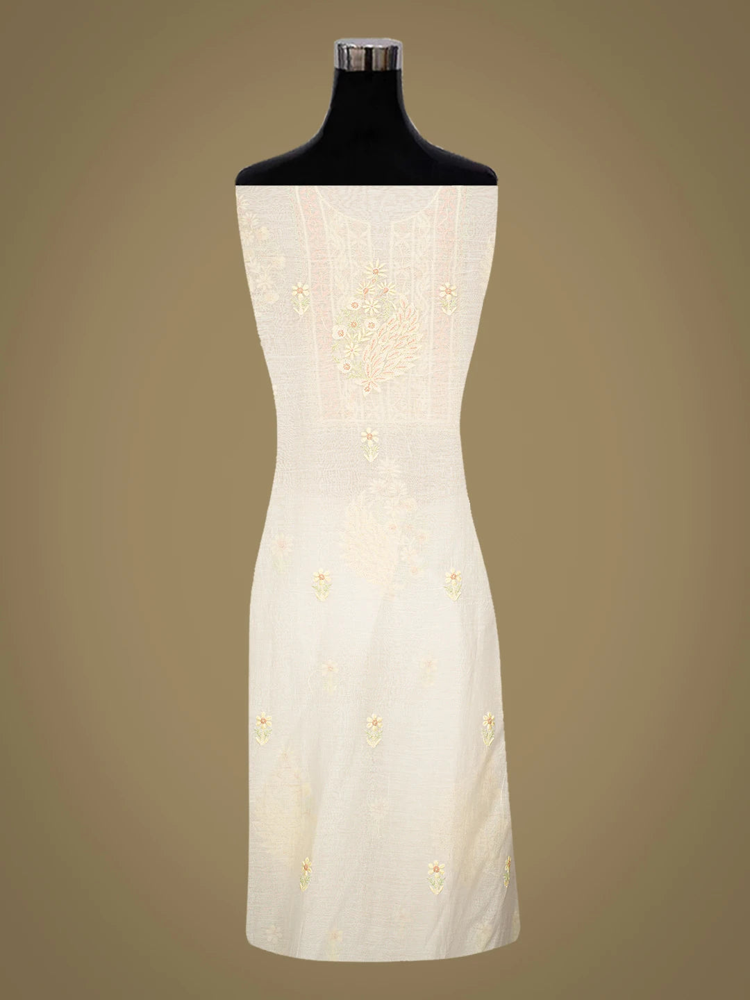 Ada Hand Embroidered White Chanderi Lucknowi Chikankari Unstitched Kurta Dupatta Set 01A744320