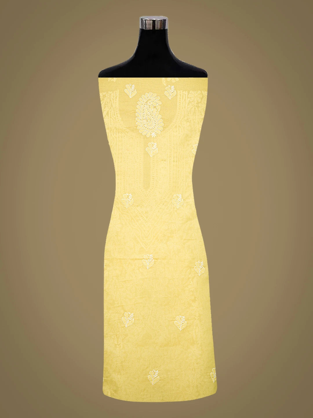 Ada Hand Embroidered Yellow Cotton Lucknowi Chikankari Unstitched Suit Piece 01A787437