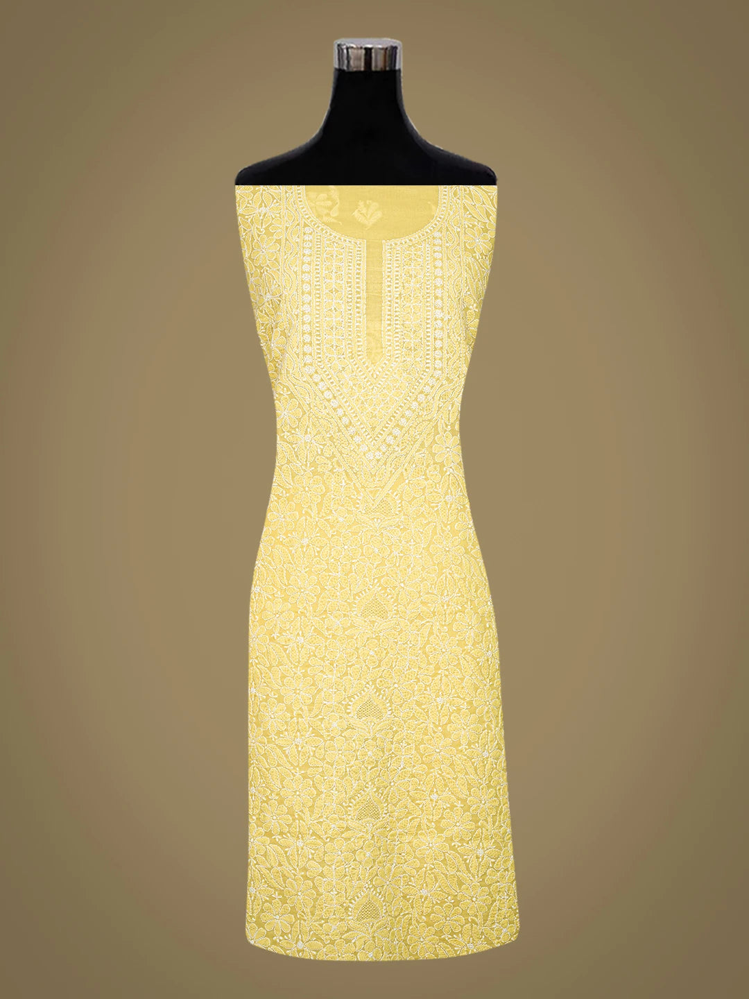 Ada Hand Embroidered Yellow Cotton Lucknowi Chikankari Unstitched Suit Piece 01A787437