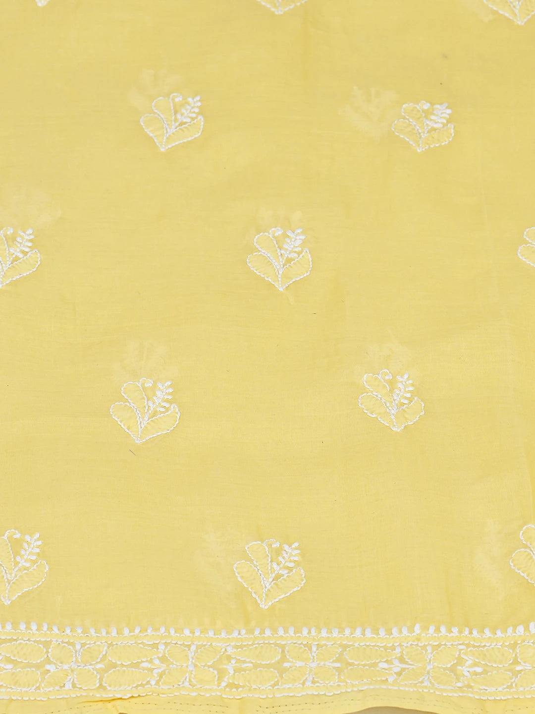 Ada Hand Embroidered Yellow Cotton Lucknowi Chikankari Unstitched Suit Piece 01A787437