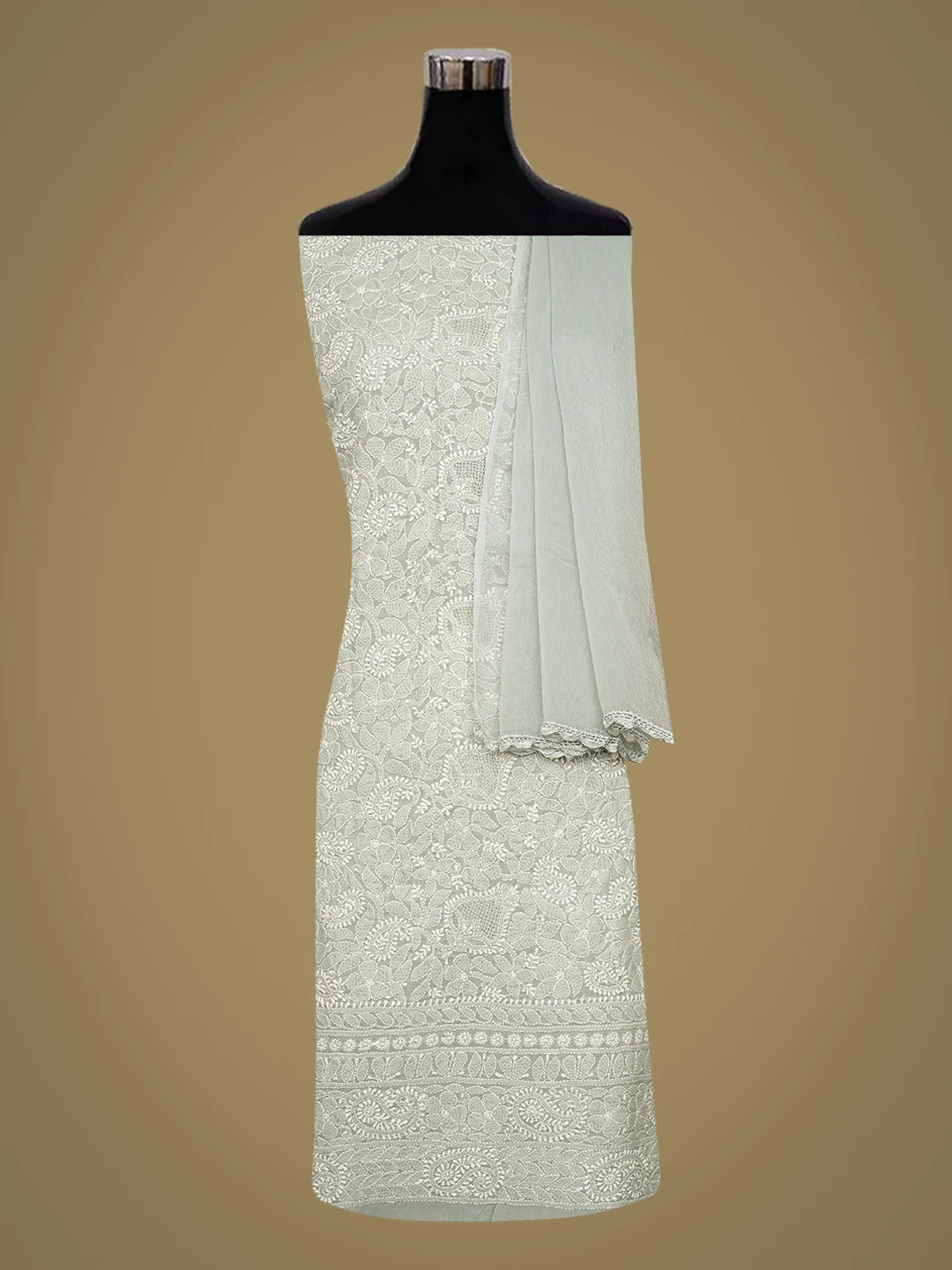 Ada Hand Embroidered Grey Cotton Lucknowi Chikankari Unstitched Suit Piece 01A787438