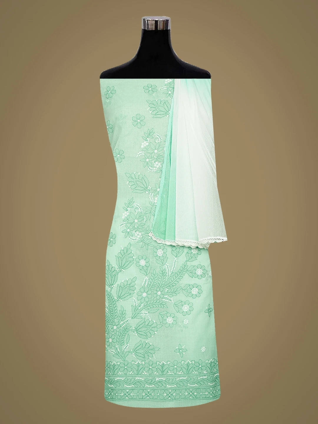 Ada Hand Embroidered Sea Green Cotton Lucknowi Chikankari Unstitched Suit Piece 01A786695