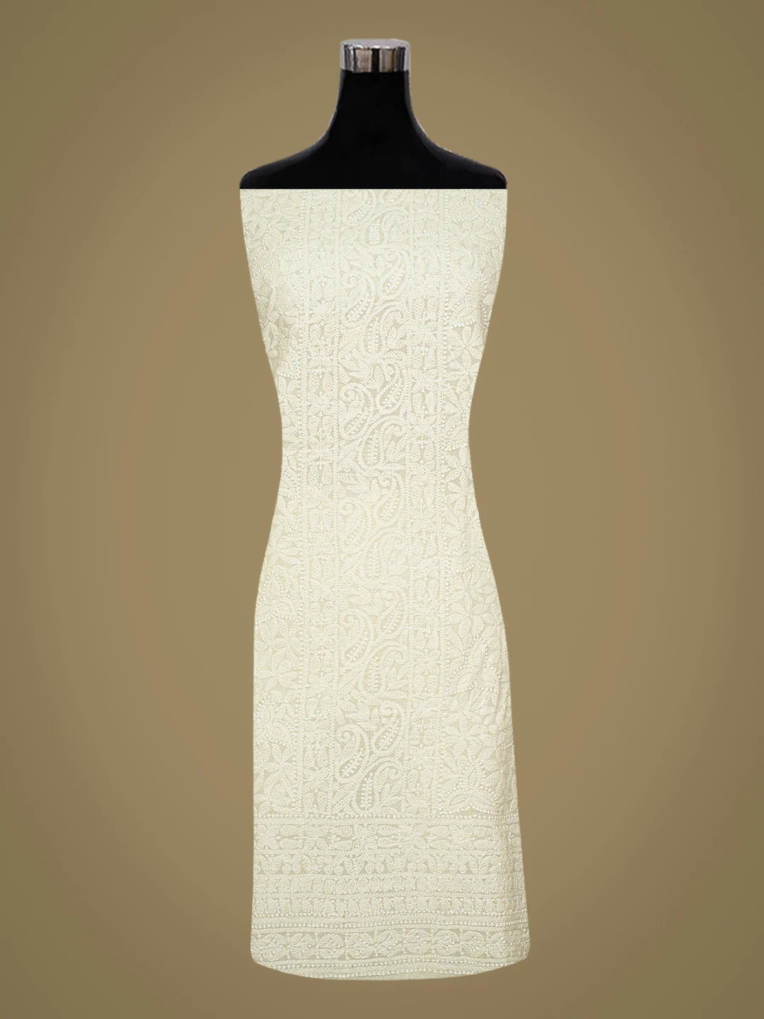 Ada Hand Embroidered Cream Cotton Lucknowi Chikankari Unstitched Suit Piece 01A787430