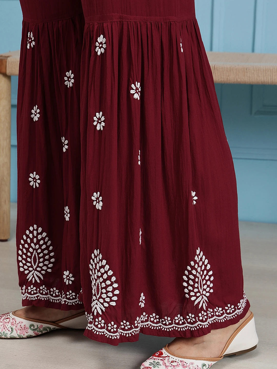 Ada Hand Embroidered Maroon Modal Lucknowi Chikankari Garara Set A811321