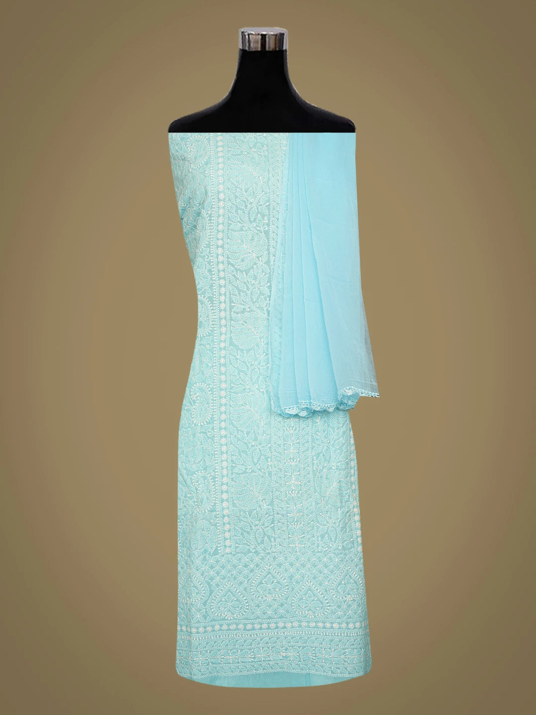 Ada Hand Embroidered Blue Cotton Lucknowi Chikankari Unstitched Suit Piece 01A787432