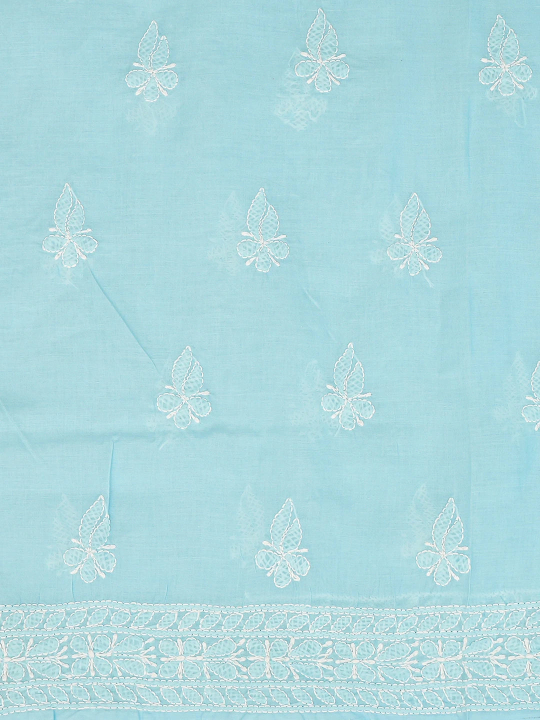 Ada Hand Embroidered Blue Cotton Lucknowi Chikankari Unstitched Suit Piece 01A787432