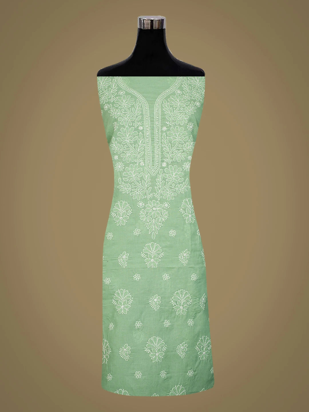 Ada Hand Embroidered Green Cotton Lucknowi Chikankari Unstitched Suit Piece 01A787369