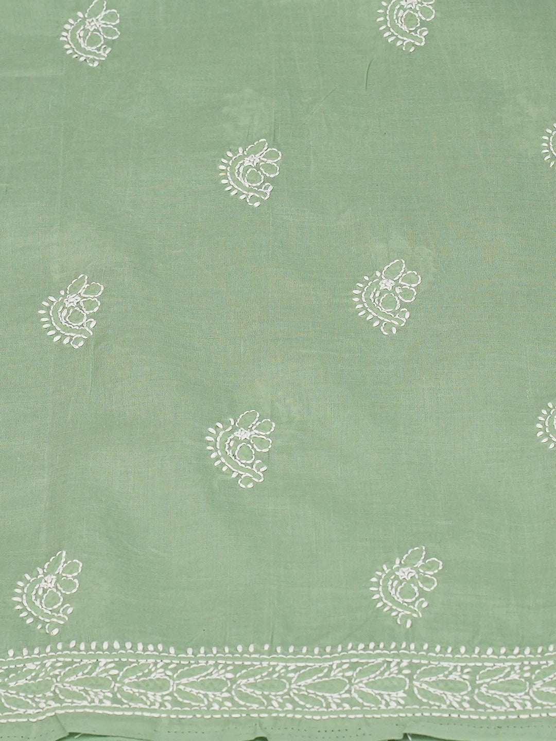 Ada Hand Embroidered Green Cotton Lucknowi Chikankari Unstitched Suit Piece 01A787369