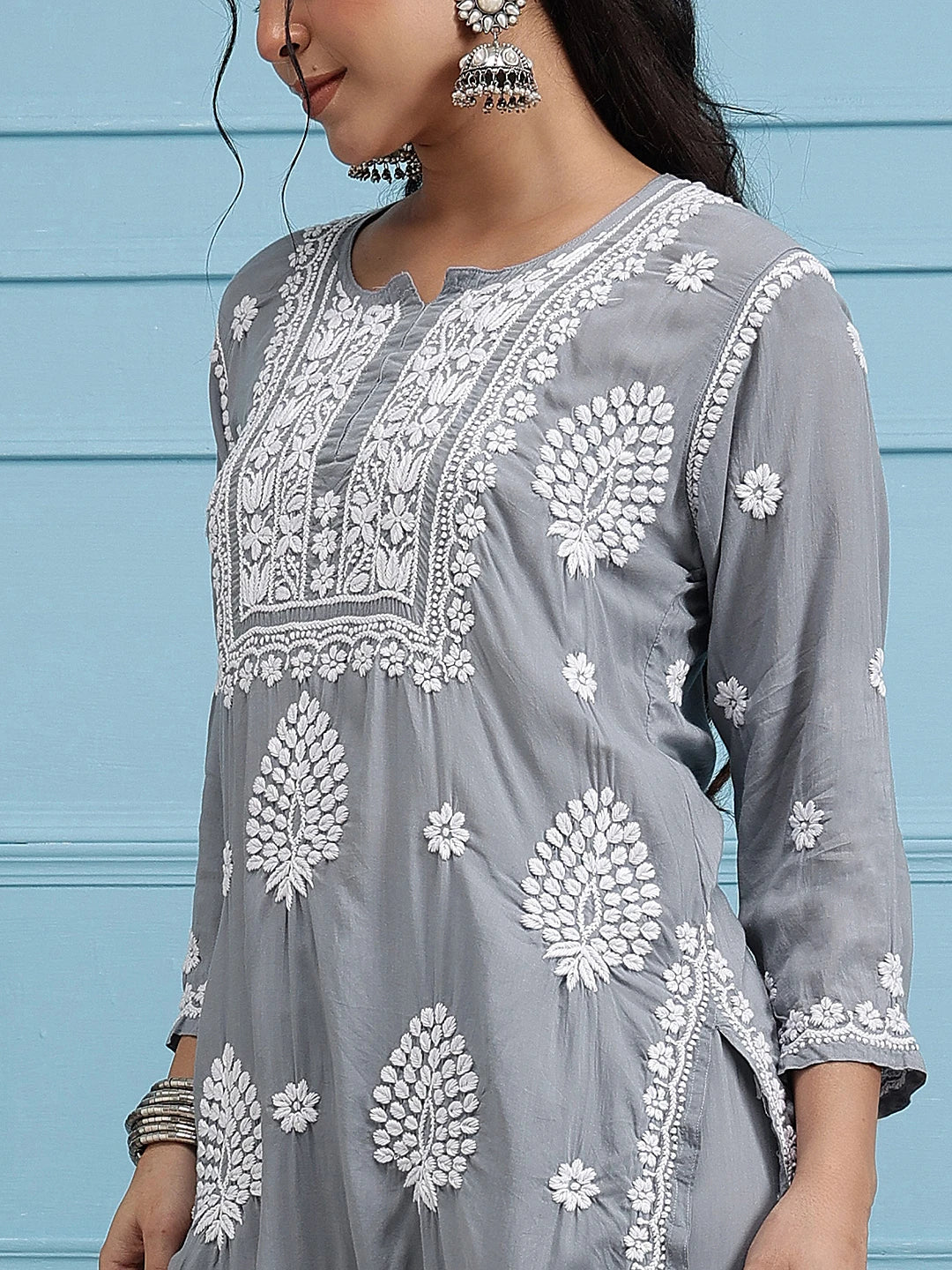 Ada Hand Embroidered Grey Modal Lucknowi Chikankari Garara Set A811324