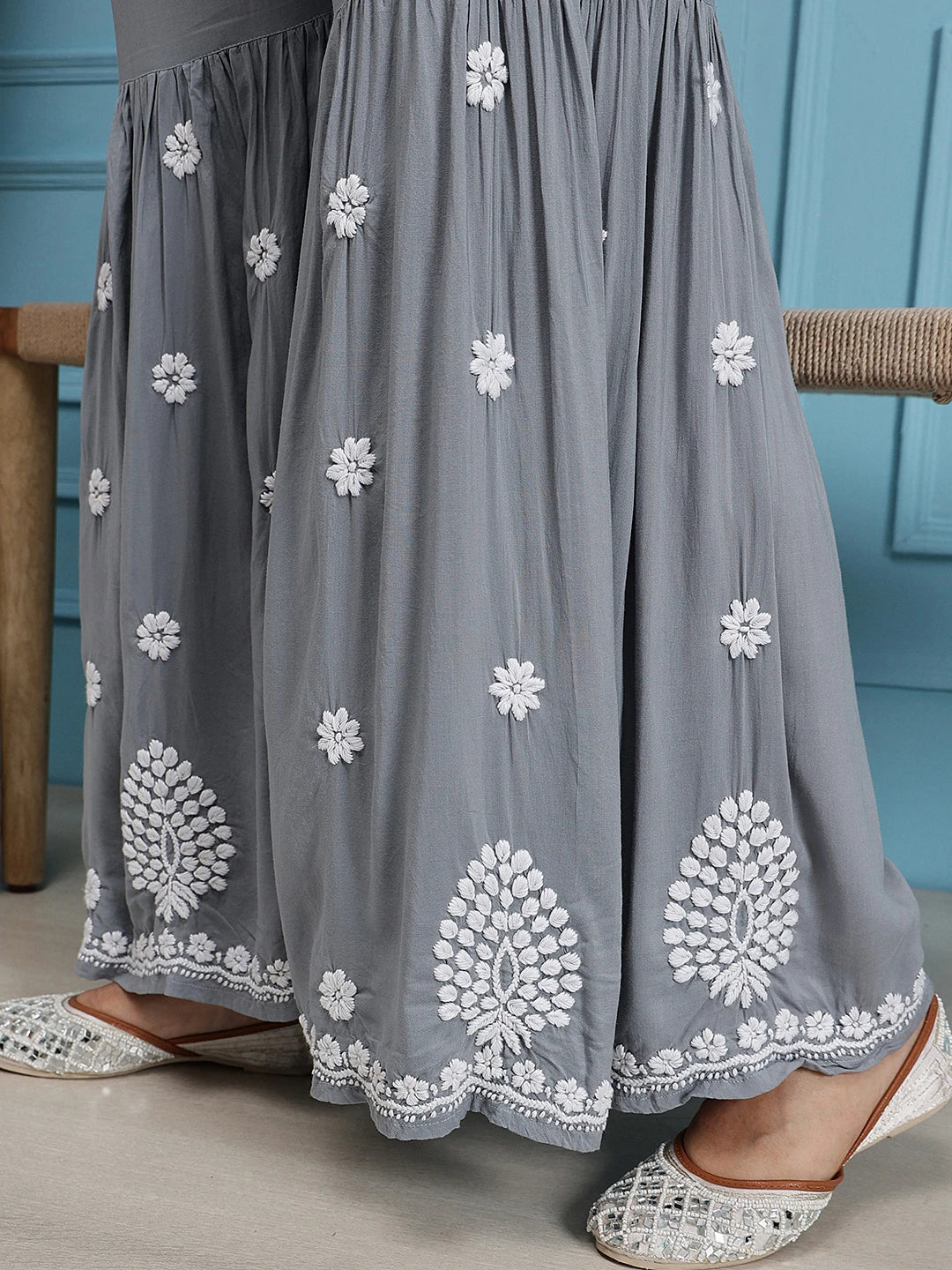 Ada Hand Embroidered Grey Modal Lucknowi Chikankari Garara Set A811324