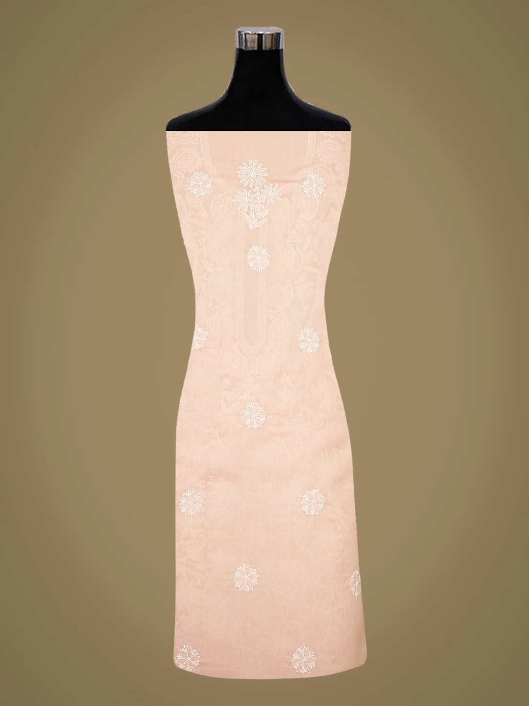 Ada Hand Embroidered Peach Cotton Lucknowi Chikankari Unstitched Suit Piece 01A782883