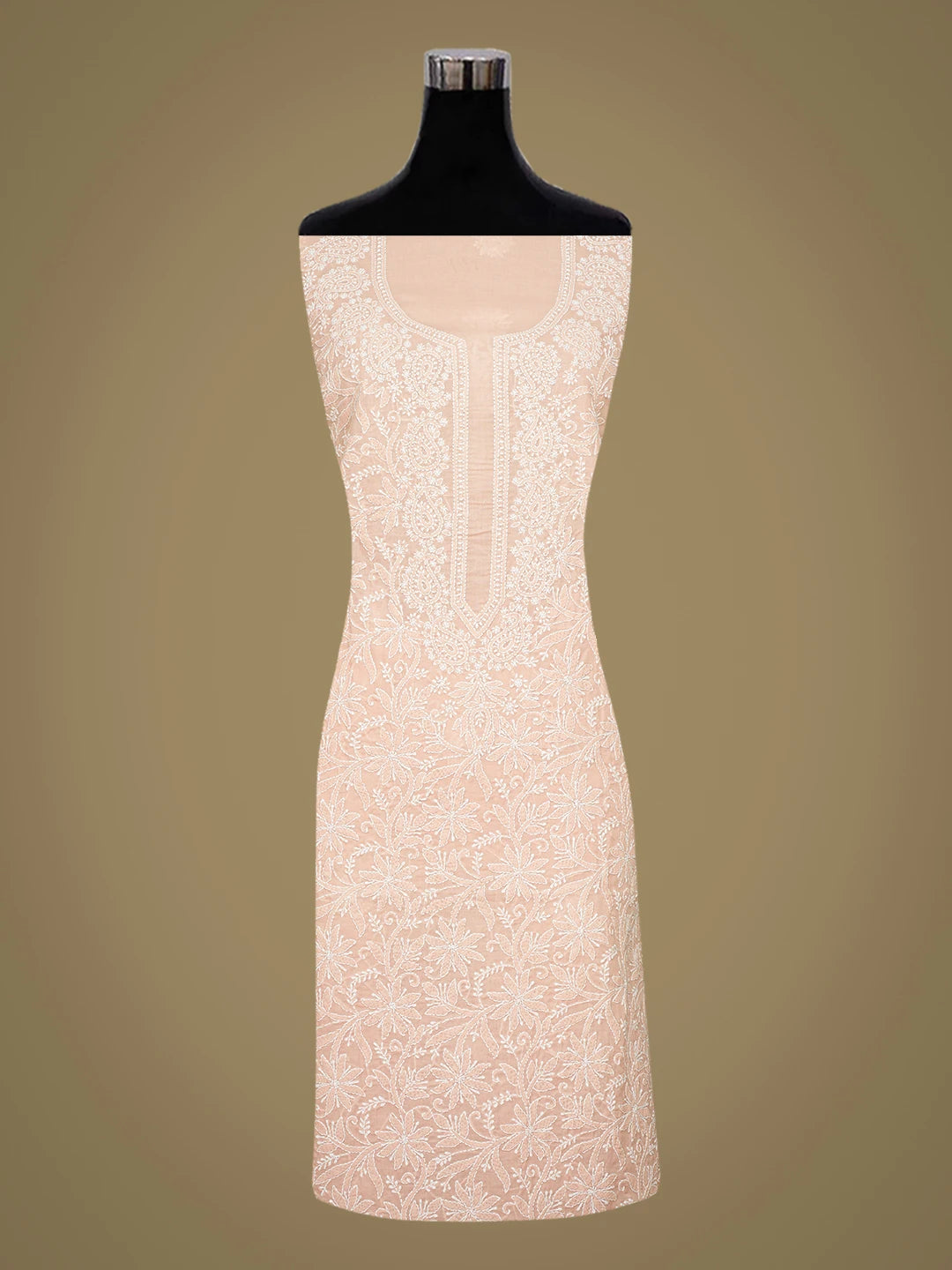 Ada Hand Embroidered Peach Cotton Lucknowi Chikankari Unstitched Suit Piece 01A782883