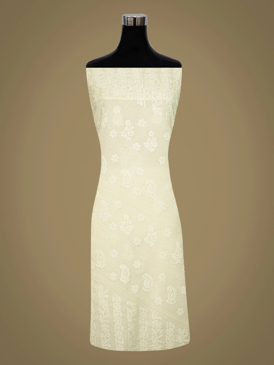 Ada Hand Embroidered Lemon Cotton Lucknowi Chikankari Unstitched Suit Piece With Mukaish Work 01A735959