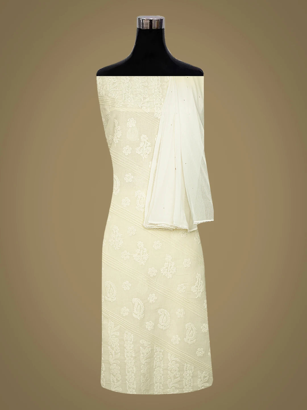 Ada Hand Embroidered Lemon Cotton Lucknowi Chikankari Unstitched Suit Piece With Mukaish Work 01A735959