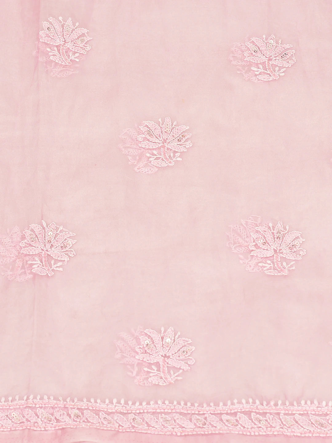 Ada Hand Embroidered Pink Organza Lucknowi Chikankari Unstitched Kurta Dupatta Set With Sequinned Work 01A718566