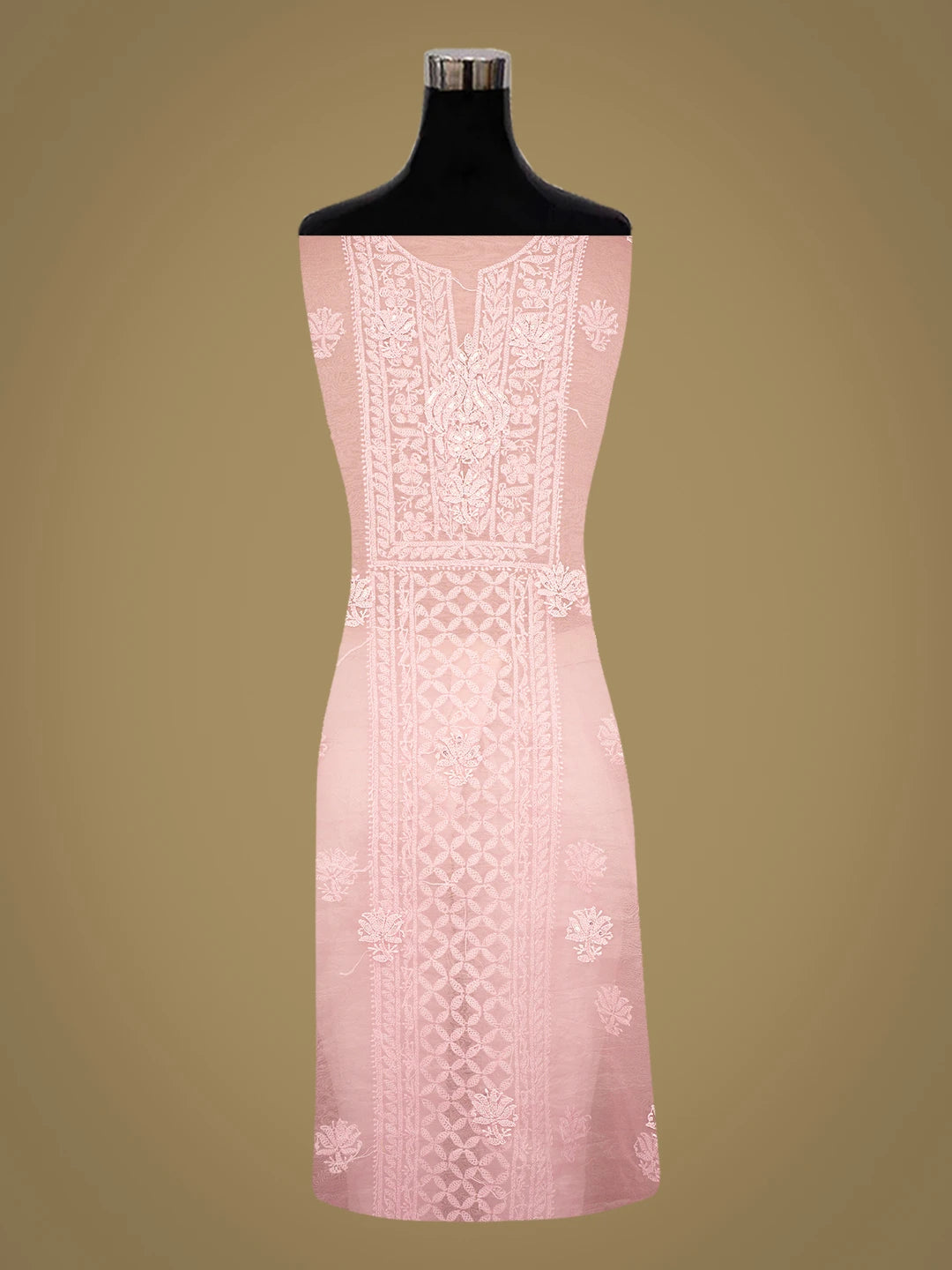 Ada Hand Embroidered Pink Organza Lucknowi Chikankari Unstitched Kurta Dupatta Set With Sequinned Work 01A718566