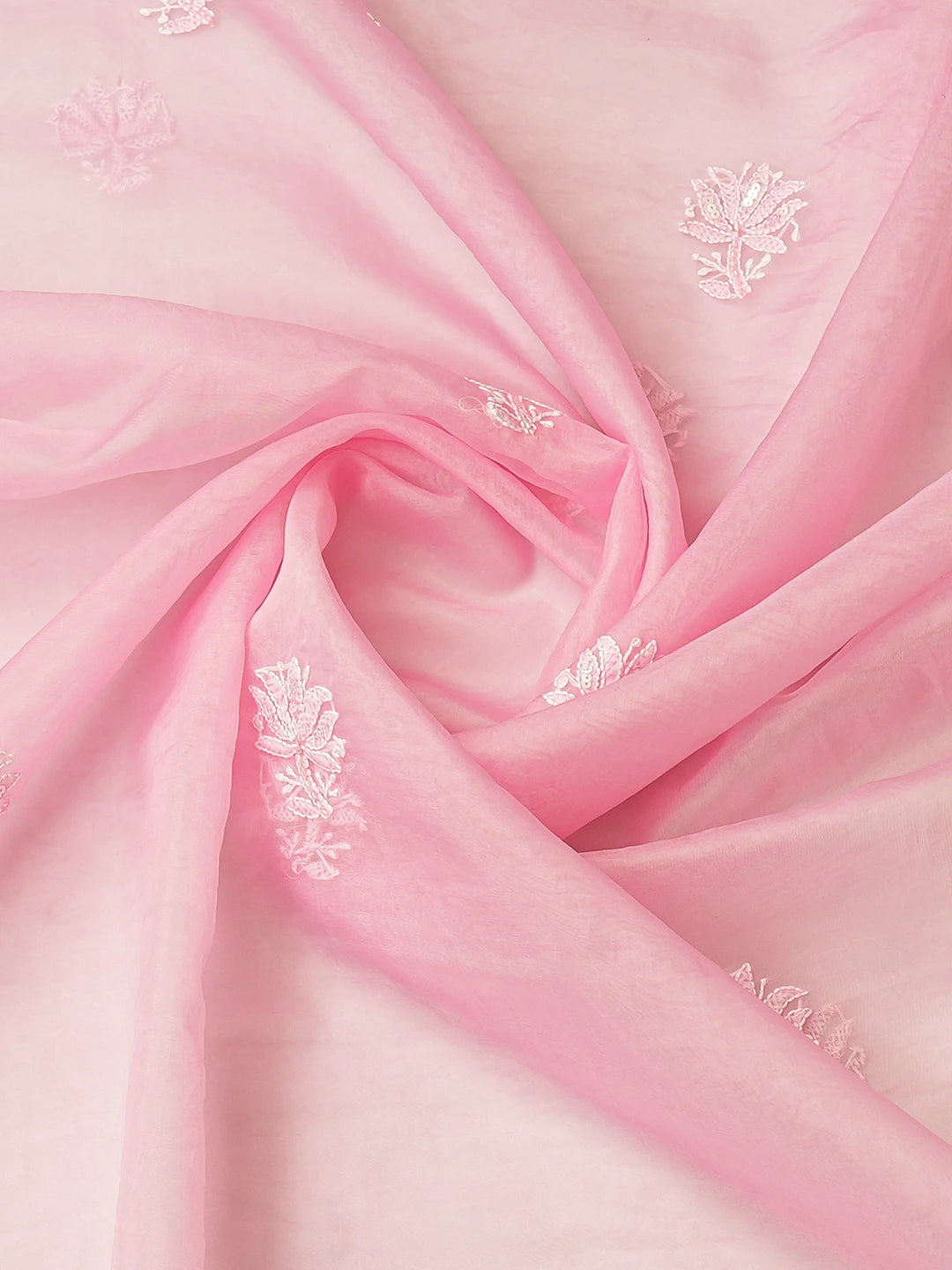 Ada Hand Embroidered Pink Organza Lucknowi Chikankari Unstitched Kurta Dupatta Set With Sequinned Work 01A718566