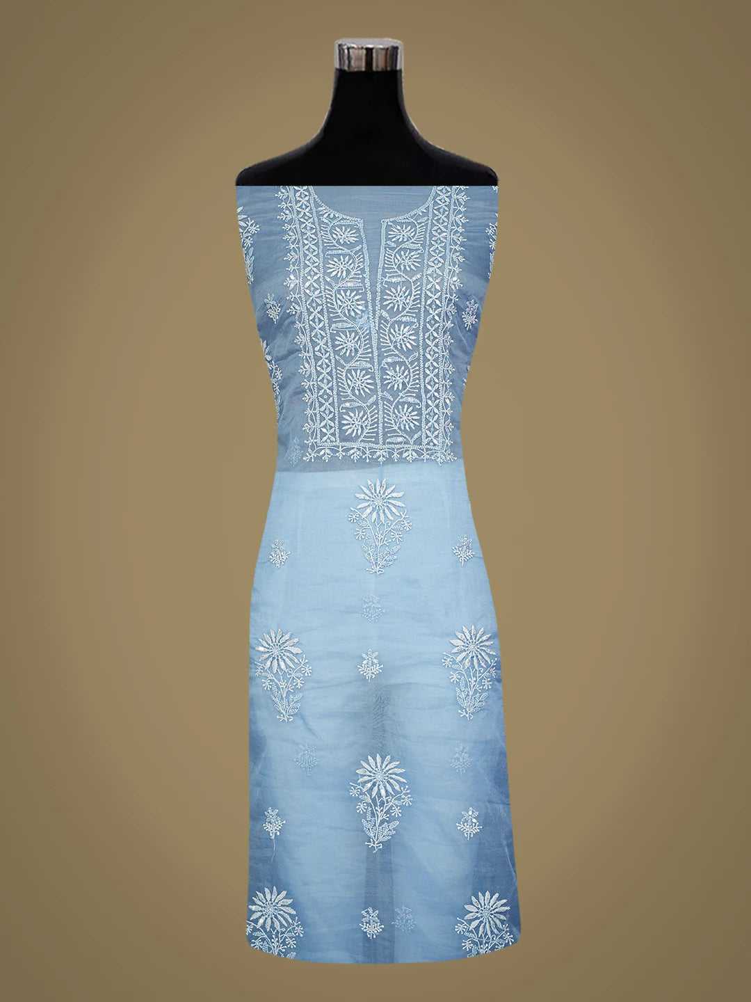 Ada Hand Embroidered Blue Organza Lucknowi Chikankari Unstitched Kurta Dupatta Set With Sequinned Work 01A707873