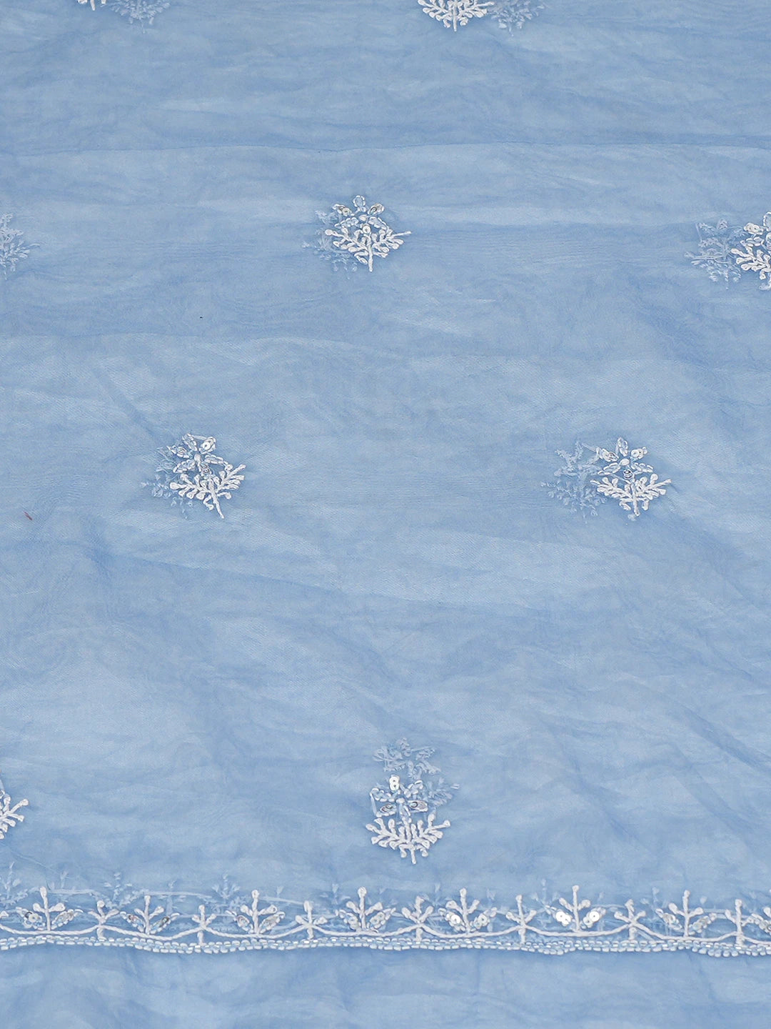 Ada Hand Embroidered Blue Organza Lucknowi Chikankari Unstitched Kurta Dupatta Set With Sequinned Work 01A707873