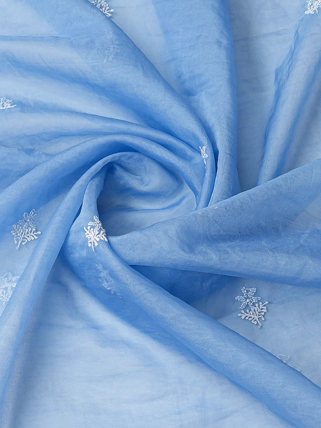 Ada Hand Embroidered Blue Organza Lucknowi Chikankari Unstitched Kurta Dupatta Set With Sequinned Work 01A707873