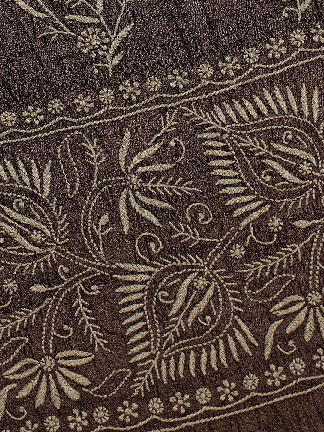 Ada Hand Embroidered Coffee Brown Tussar Silk Lucknowi Chikankari Saree and Blouse 01A645764
