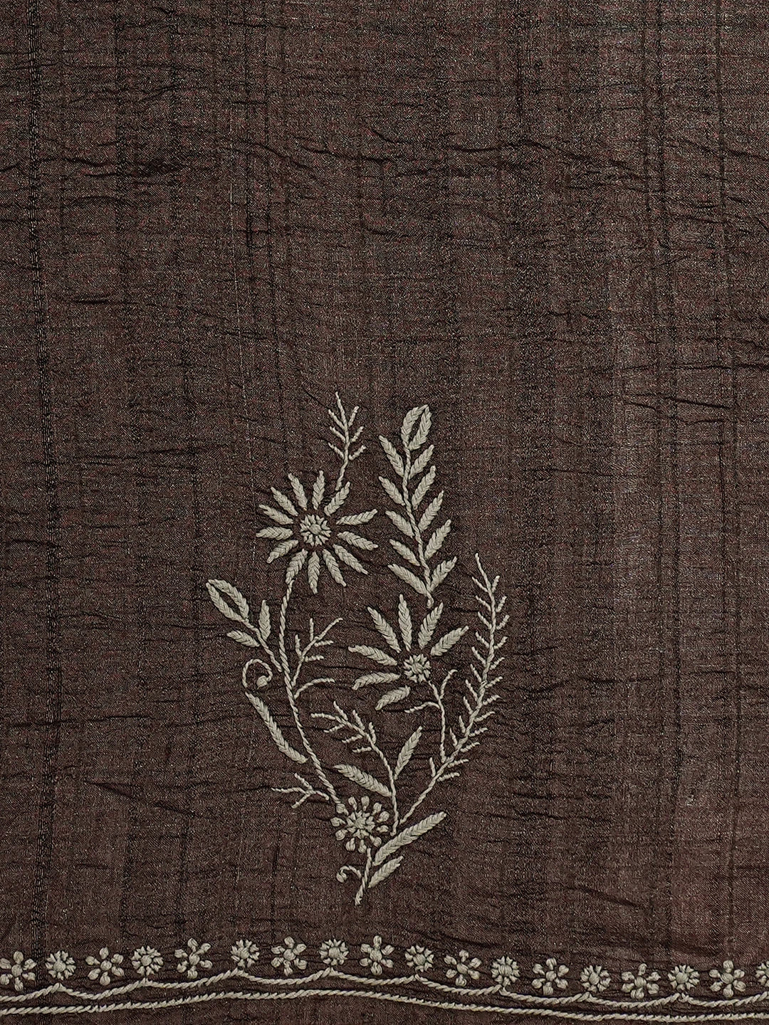 Ada Hand Embroidered Coffee Brown Tussar Silk Lucknowi Chikankari Saree and Blouse 01A645764