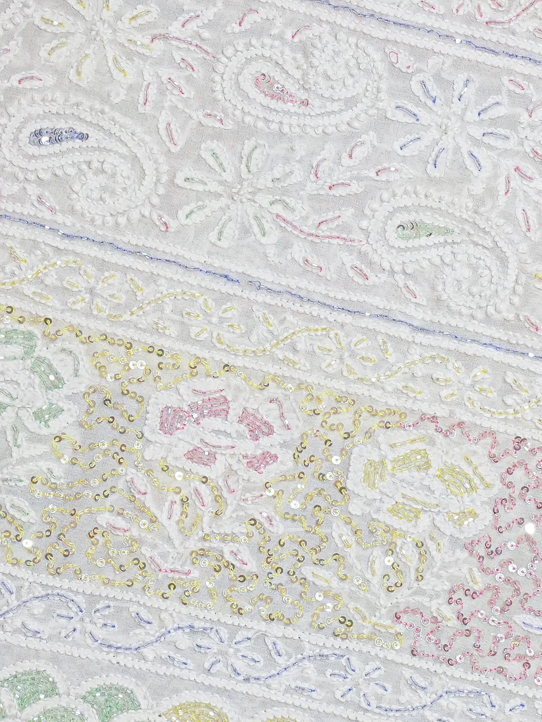 Ada Hand Embroidered White Pure Georgette Lucknowi Chikankari Saree and Blouse With Cutdana Work 01A741859