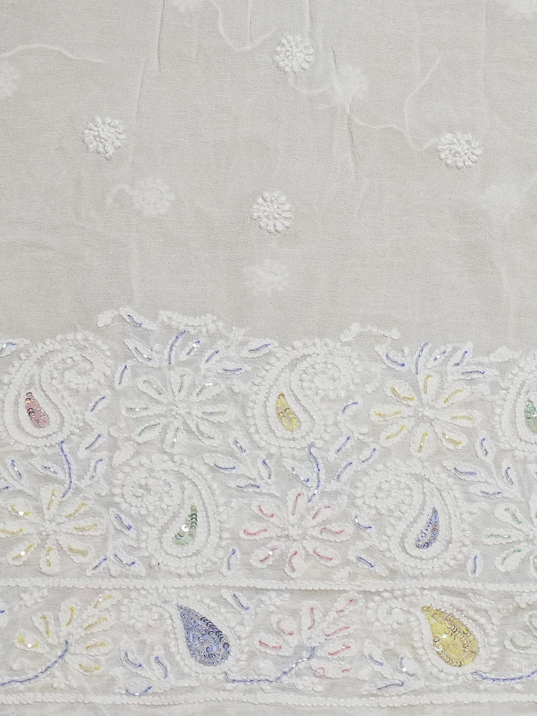 Ada Hand Embroidered White Pure Georgette Lucknowi Chikankari Saree and Blouse With Cutdana Work 01A741859