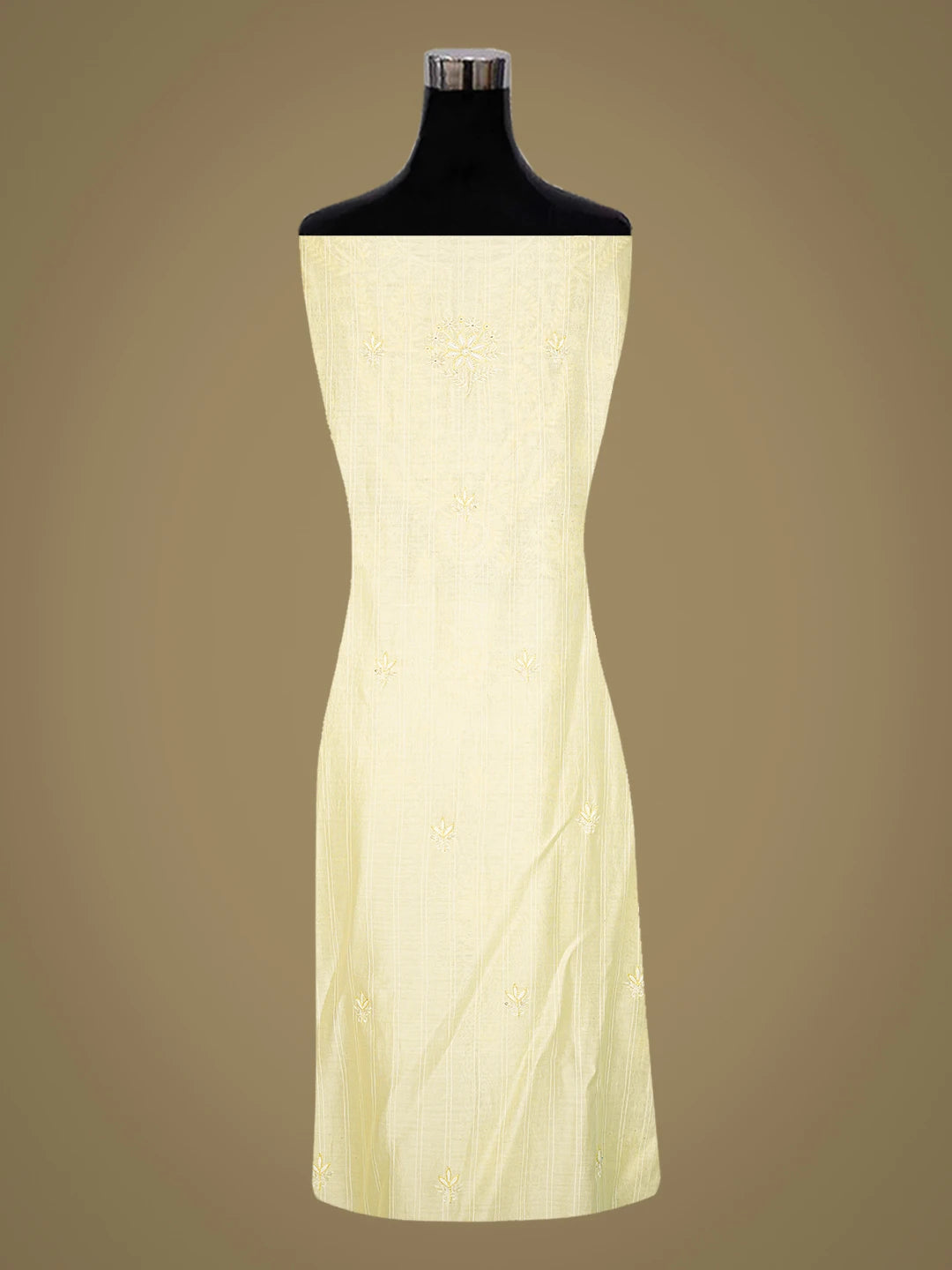 Ada Hand Embroidered Lemon Chanderi Lucknowi Chikankari Unstitched Kurta Dupatta Set With Cutdana Work 01A754287