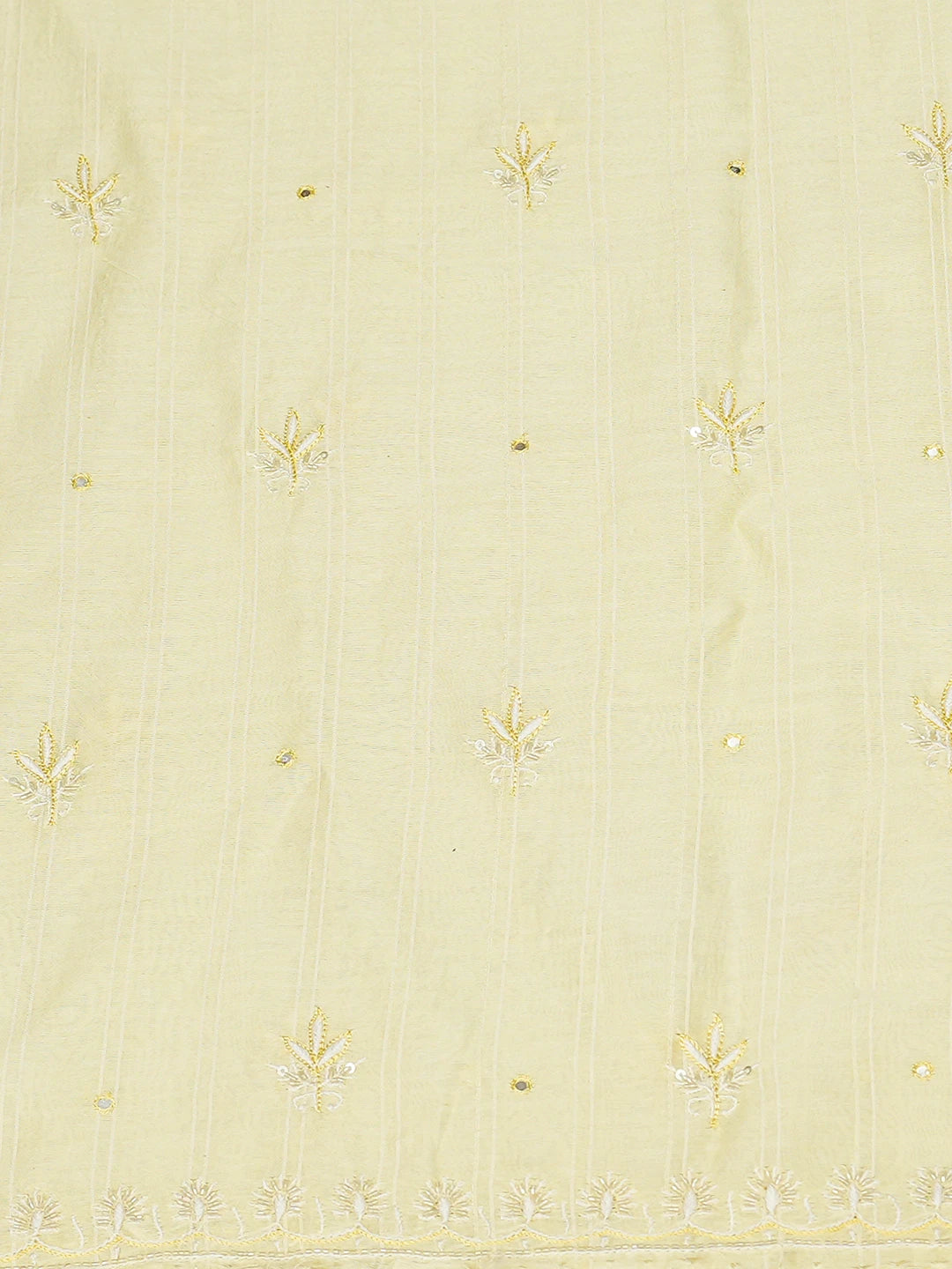 Ada Hand Embroidered Lemon Chanderi Lucknowi Chikankari Unstitched Kurta Dupatta Set With Cutdana Work 01A754287