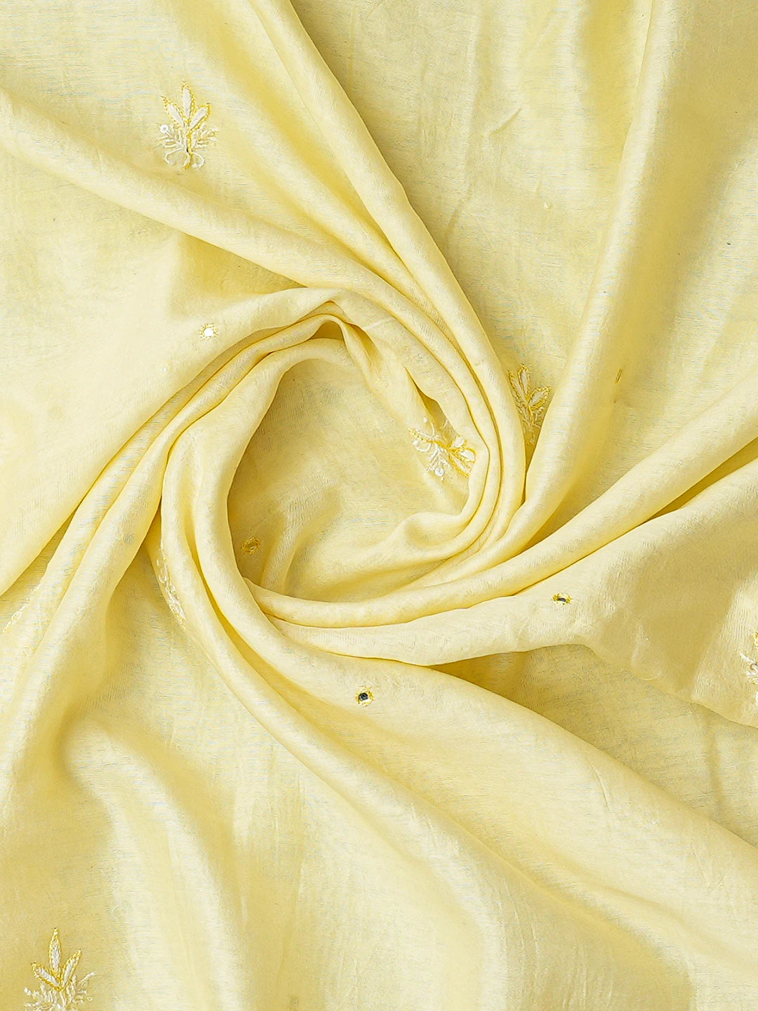 Ada Hand Embroidered Lemon Chanderi Lucknowi Chikankari Unstitched Kurta Dupatta Set With Cutdana Work 01A754287
