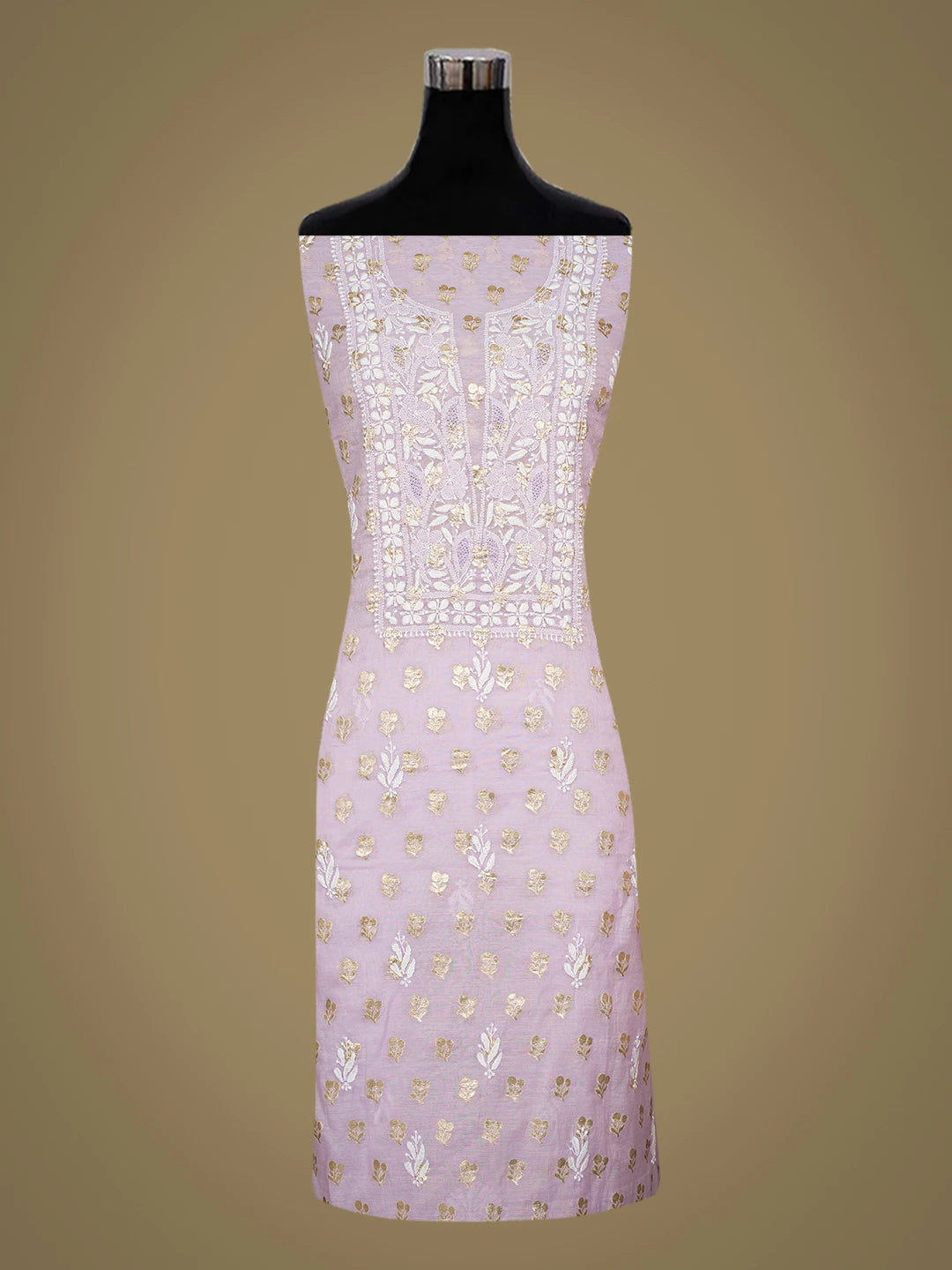 Ada Hand Embroidered Mauve Chanderi Lucknowi Chikankari Unstitched Kurta Dupatta Set 01A722396