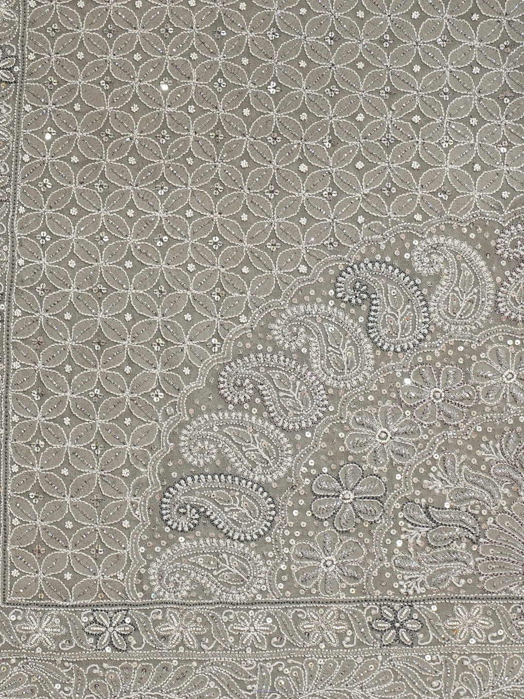 Ada Hand Embroidered Grey Pure Georgette Lucknowi Chikankari Saree and Blouse With Cutdana Work 01A567455