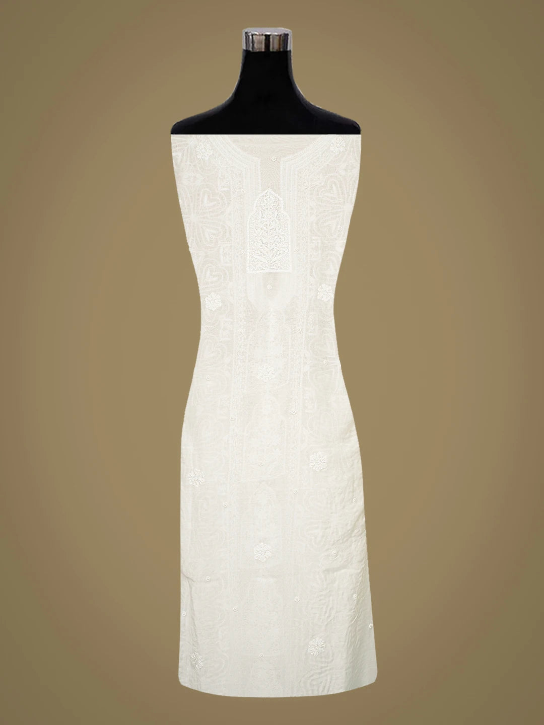 Ada Hand Embroidered White Muslin Lucknowi Chikankari Unstitched Kurta Dupatta Set With Pearl Work 01A757903