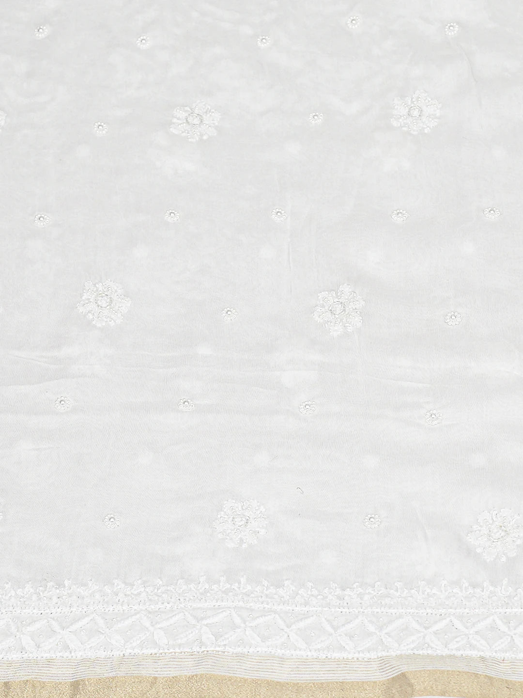 Ada Hand Embroidered White Muslin Lucknowi Chikankari Unstitched Kurta Dupatta Set With Pearl Work 01A757903