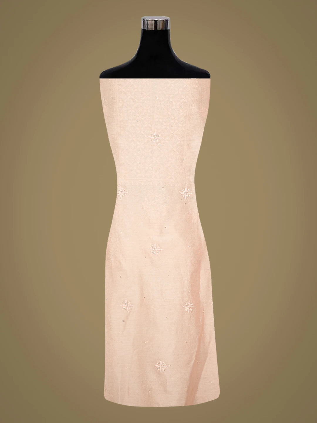 Ada Hand Embroidered Peach Chanderi Lucknowi Chikankari Unstitched Kurta Dupatta Set With Cutdana Work 01A741644