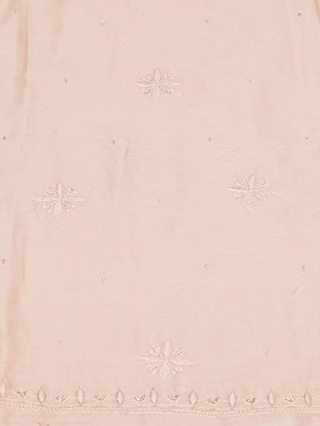 Ada Hand Embroidered Peach Chanderi Lucknowi Chikankari Unstitched Kurta Dupatta Set With Cutdana Work 01A741644