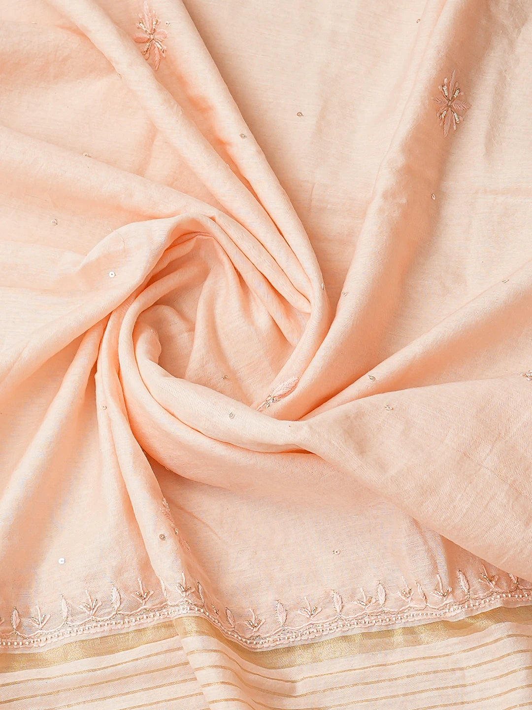 Ada Hand Embroidered Peach Chanderi Lucknowi Chikankari Unstitched Kurta Dupatta Set With Cutdana Work 01A741644