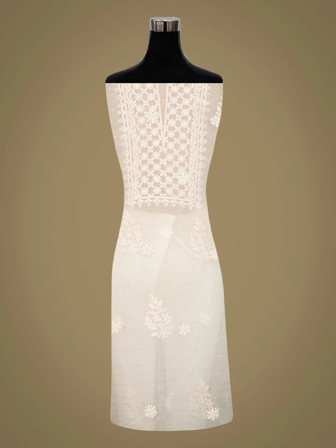 Ada Hand Embroidered White Organza Lucknowi Chikankari Unstitched Kurta Dupatta Set With Cutdana Work 01A742228