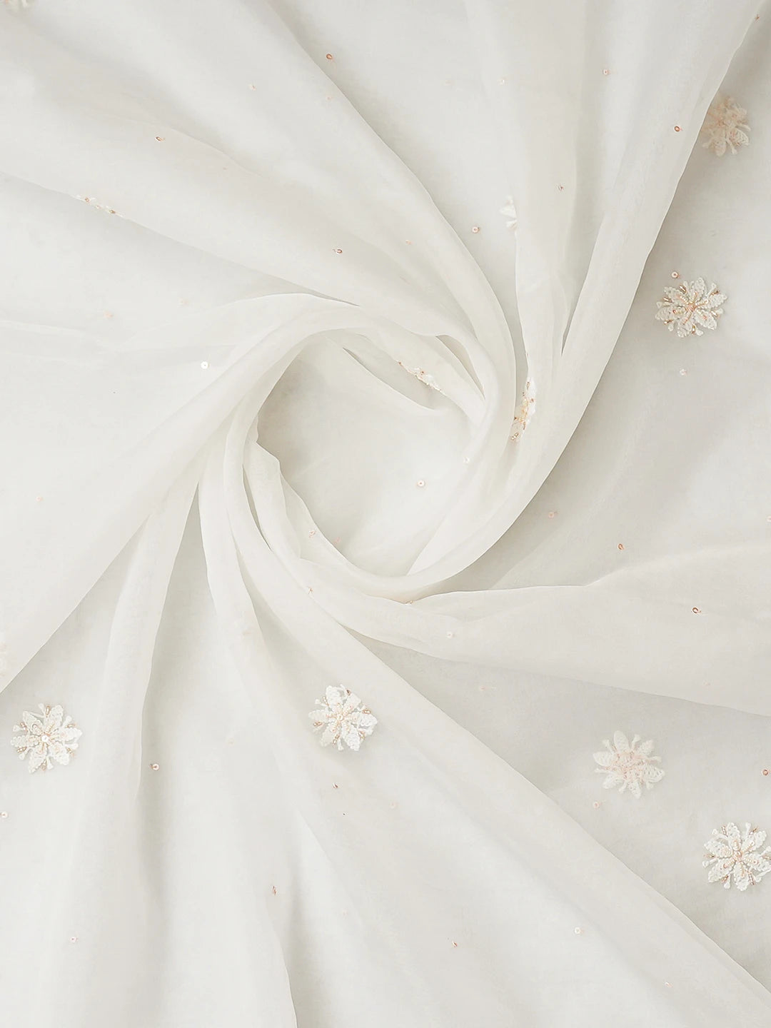 Ada Hand Embroidered White Organza Lucknowi Chikankari Unstitched Kurta Dupatta Set With Cutdana Work 01A742228