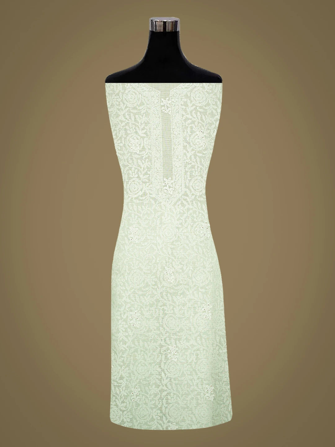 Ada Hand Embroidered Green Kota Lucknowi Chikankari Unstitched Kurta Dupatta Set With Mukaish Work 01A565388