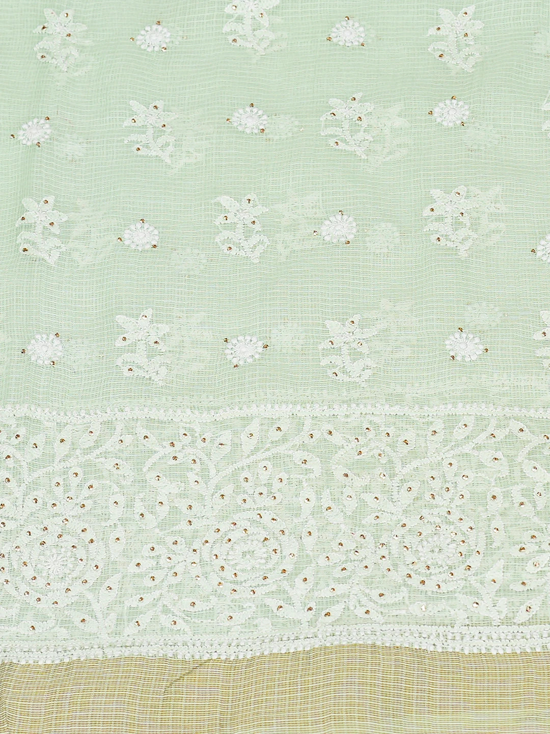 Ada Hand Embroidered Green Kota Lucknowi Chikankari Unstitched Kurta Dupatta Set With Mukaish Work 01A565388