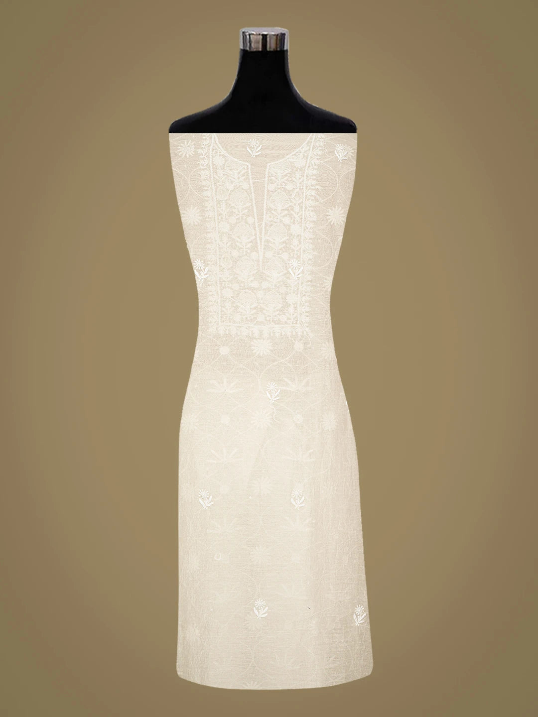 Ada Hand Embroidered Ivory White Chanderi Lucknowi Chikankari Unstitched Kurta Dupatta Set With Pearl Work 01A758605