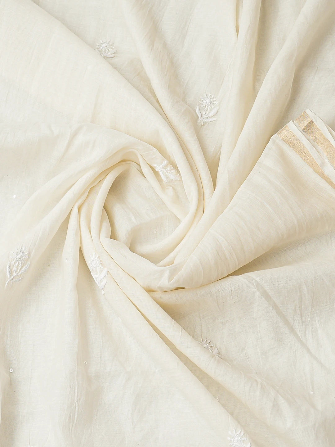 Ada Hand Embroidered Ivory White Chanderi Lucknowi Chikankari Unstitched Kurta Dupatta Set With Pearl Work 01A758605