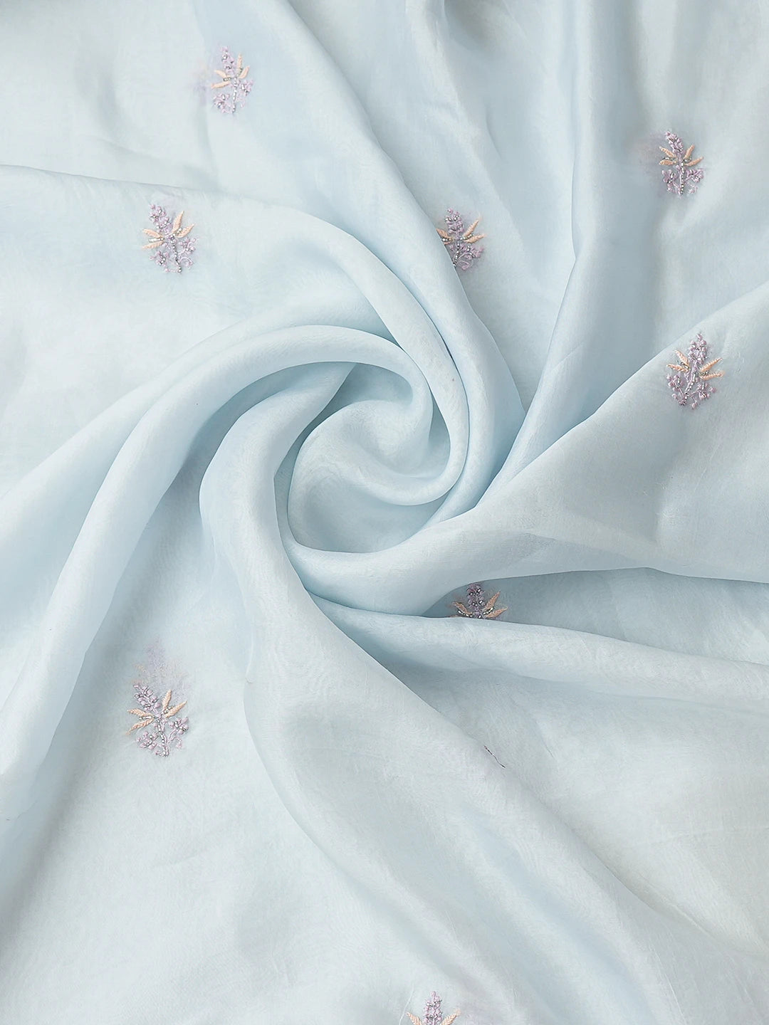 Ada Hand Embroidered Blue Organza Lucknowi Chikankari Unstitched Kurta Dupatta Set With Cutdana Work 01A719975