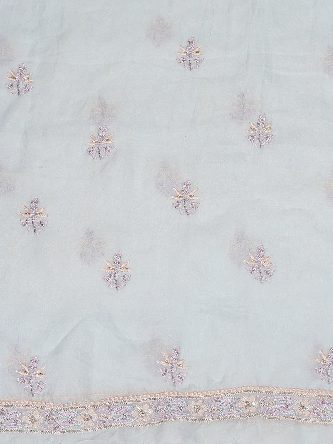 Ada Hand Embroidered Blue Organza Lucknowi Chikankari Unstitched Kurta Dupatta Set With Cutdana Work 01A719975